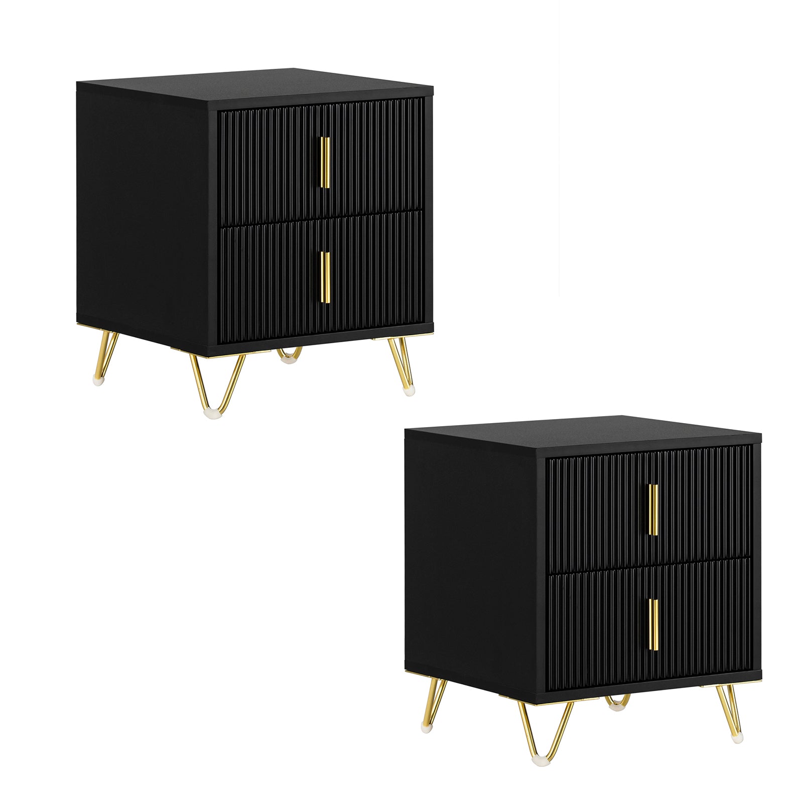 SoBuy Set 2 Mesitas Noche Modernas 2 Cajones MDF Negro 40x40x47cm