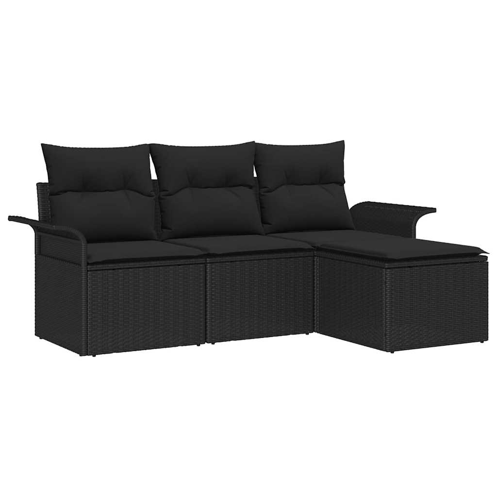 vidaXL Juego de Sofá con cojín 4 pcs Negro ratán sintético