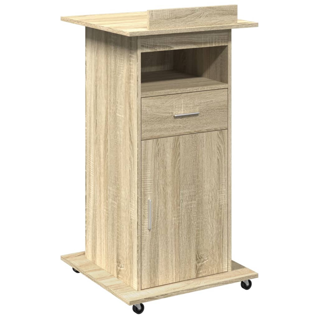 vidaXL Atril con ruedas y cajón madera roble Sonoma 55x55x107 cm