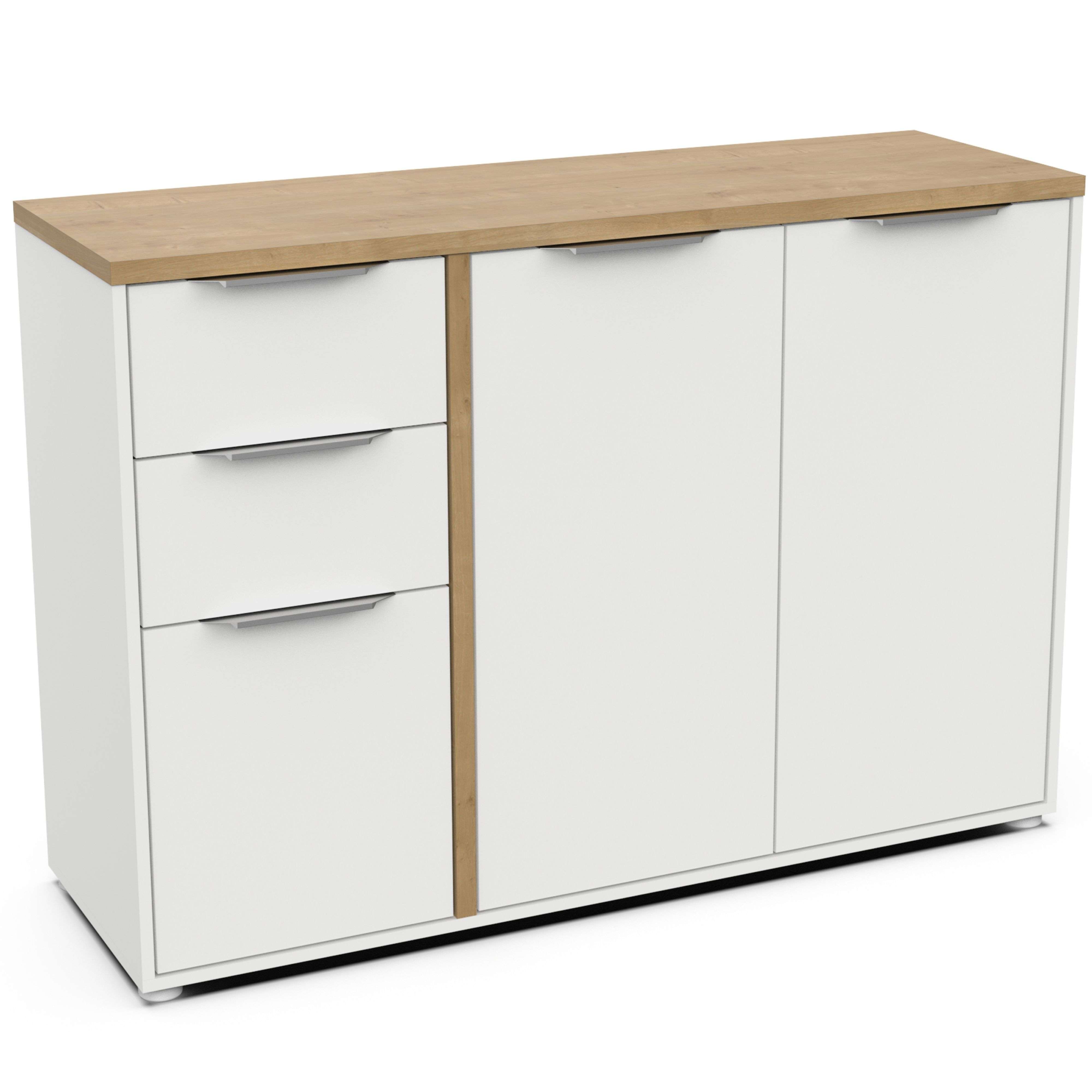 Miroytengo Aparador Salón Acces 3P Roble Hamilton y Blanco Mate 122 cm