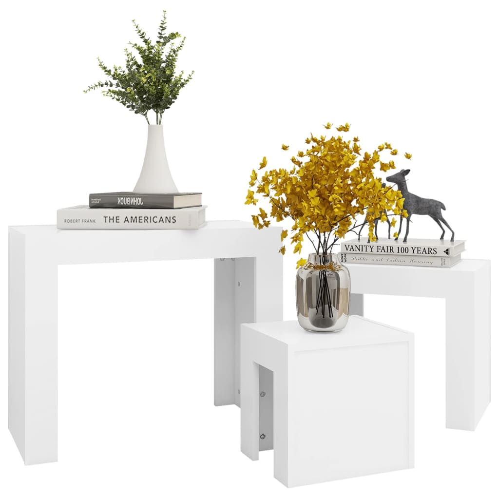 Vidaxl Mesas de Centro Apilables 3 Piezas Madera Contrachapada Blanco, Gris, Gris Hormigón
