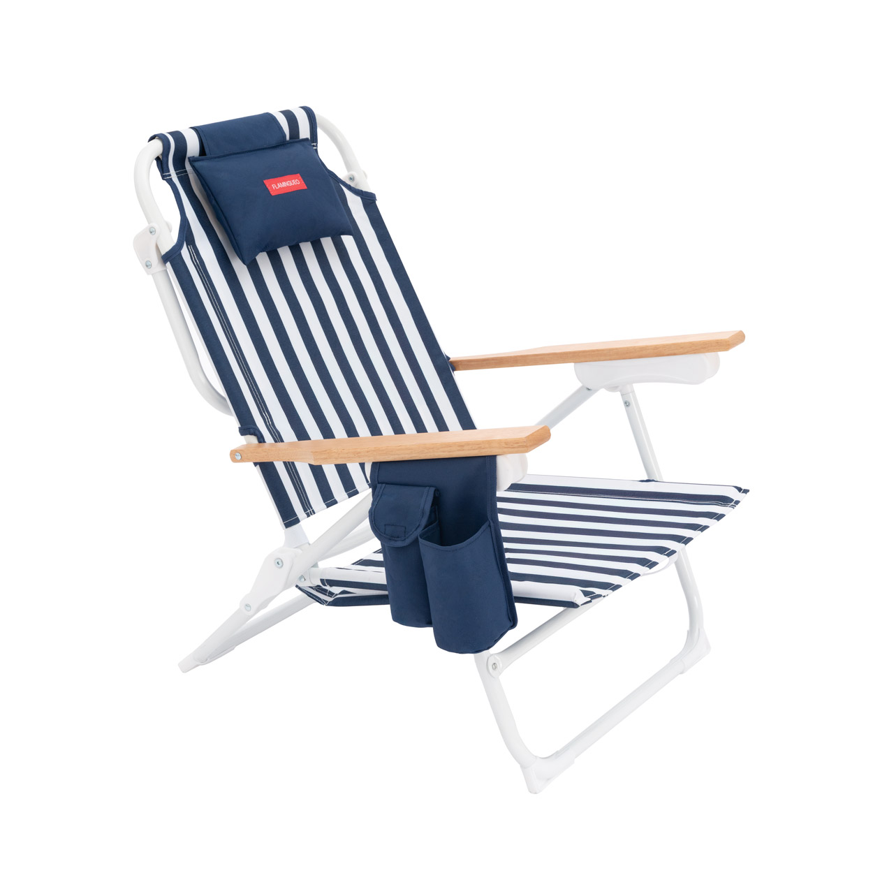 Flamingueo Silla Playa Plegable Reclinable 5 Posiciones Bolsillo Insulado Frío Bolsillo para Móvil Asas Mochila Almohada Ergonómica Aluminio y Poliéster 64 x 61 x 78 cm
