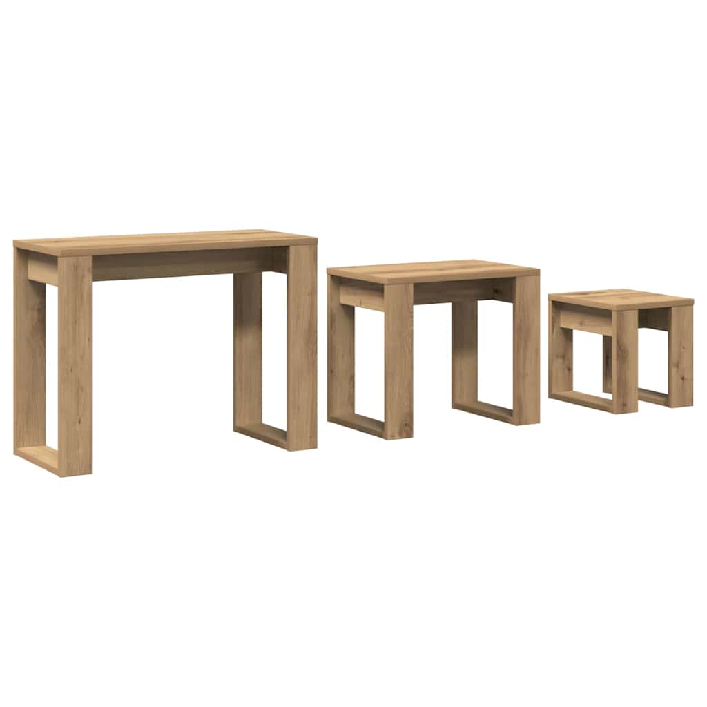 vidaXL Mesas apilables 3 uds madera de ingeniería roble artisan