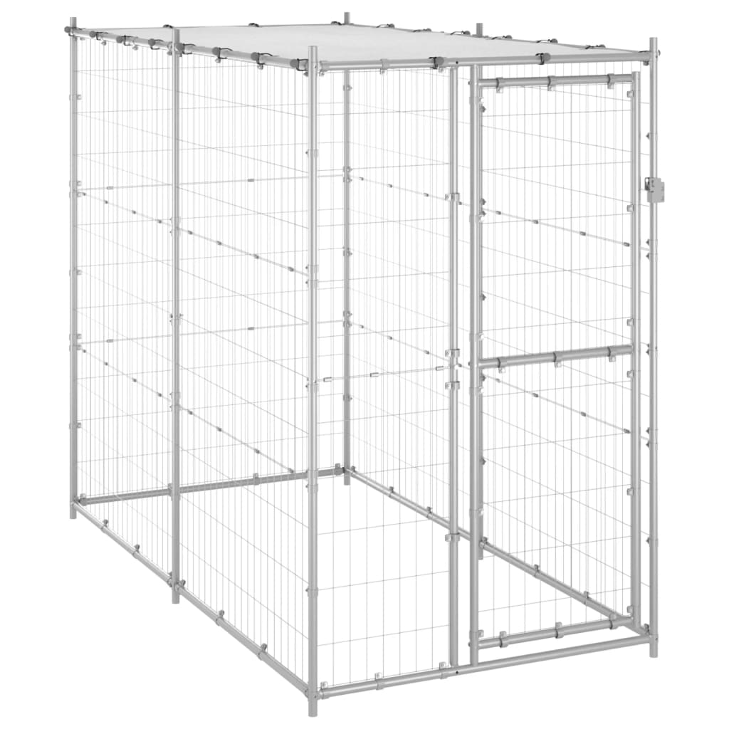 vidaXL Perrera de Exterior Acero Galvanizado con Techo 110x220x180 cm Mascota Color Plateado,  Negro y plateado, y mas