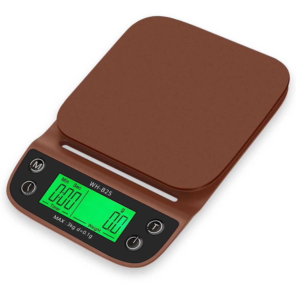 Ociodual Báscula de Cocina WH-B25 Marrón Balanza Electrónica Digital Peso 3Kg/0,1g Multifunción Pantalla LCD para Café