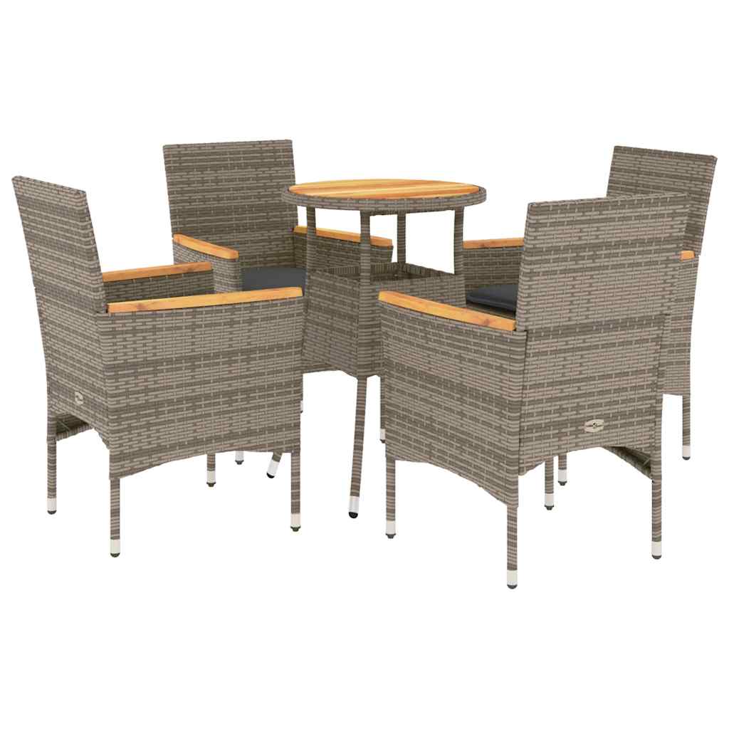 vidaXL Set de comedor jardín 5 pzas con cojines ratán PE acacia gris