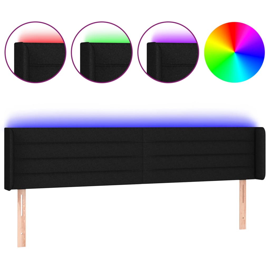 vidaXL Cabecero con LED de tela negro 163x16x78/88 cm
