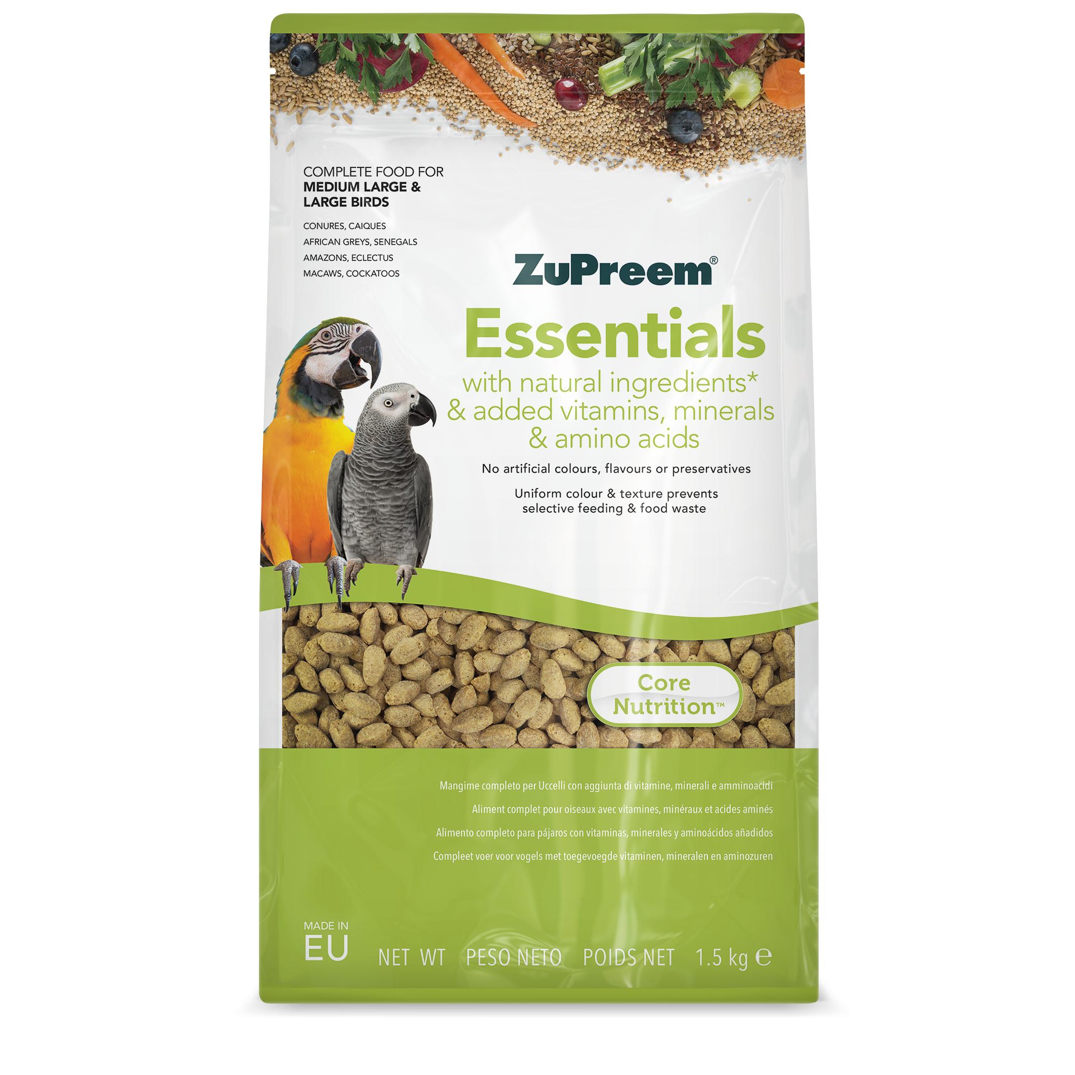Zupreem Essentials Alimento Aves de Compañía -Loros Grises, Guacamayos, Cacatúas, Caiques y Pájaros Medios-Grandes