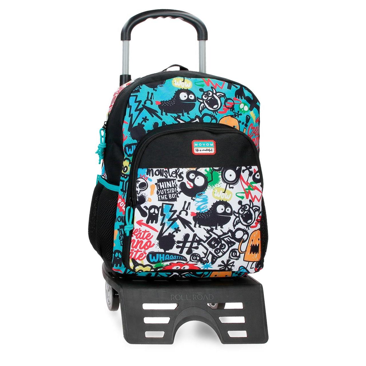 Mochila escolar con carro Movom Monsters negro