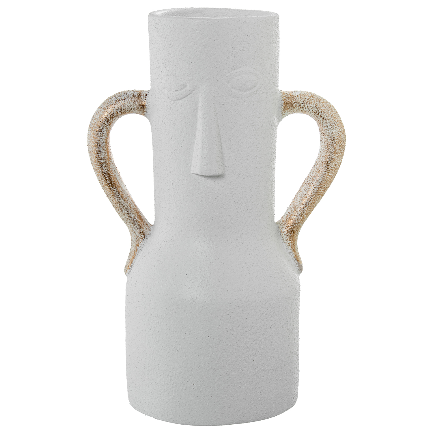 Jarron ceramica 38cm blanco rostro con asas doradas 25x16x38cm