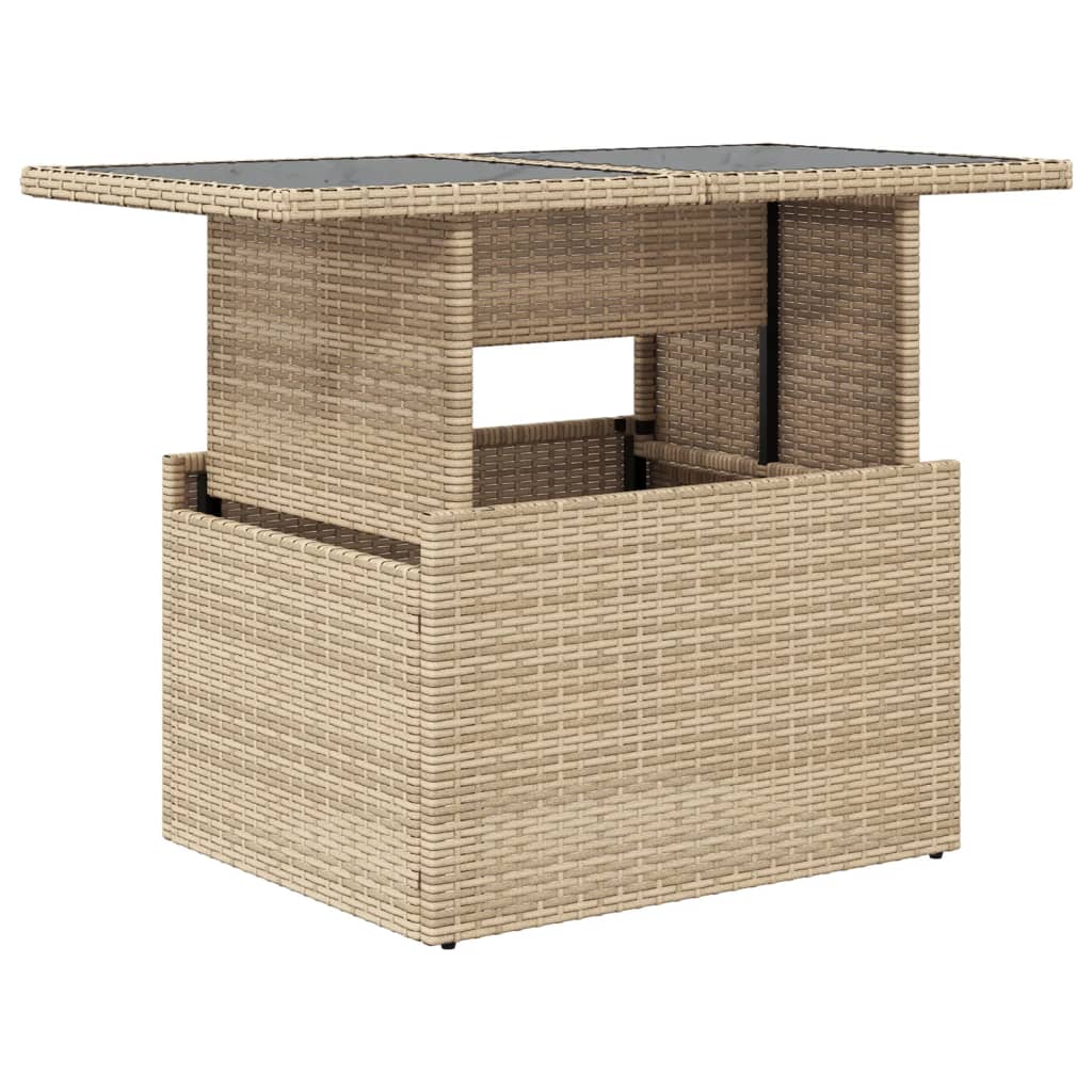 vidaXL Mesa de jardín superficie de vidrio ratán PE beige 100x55x73 cm