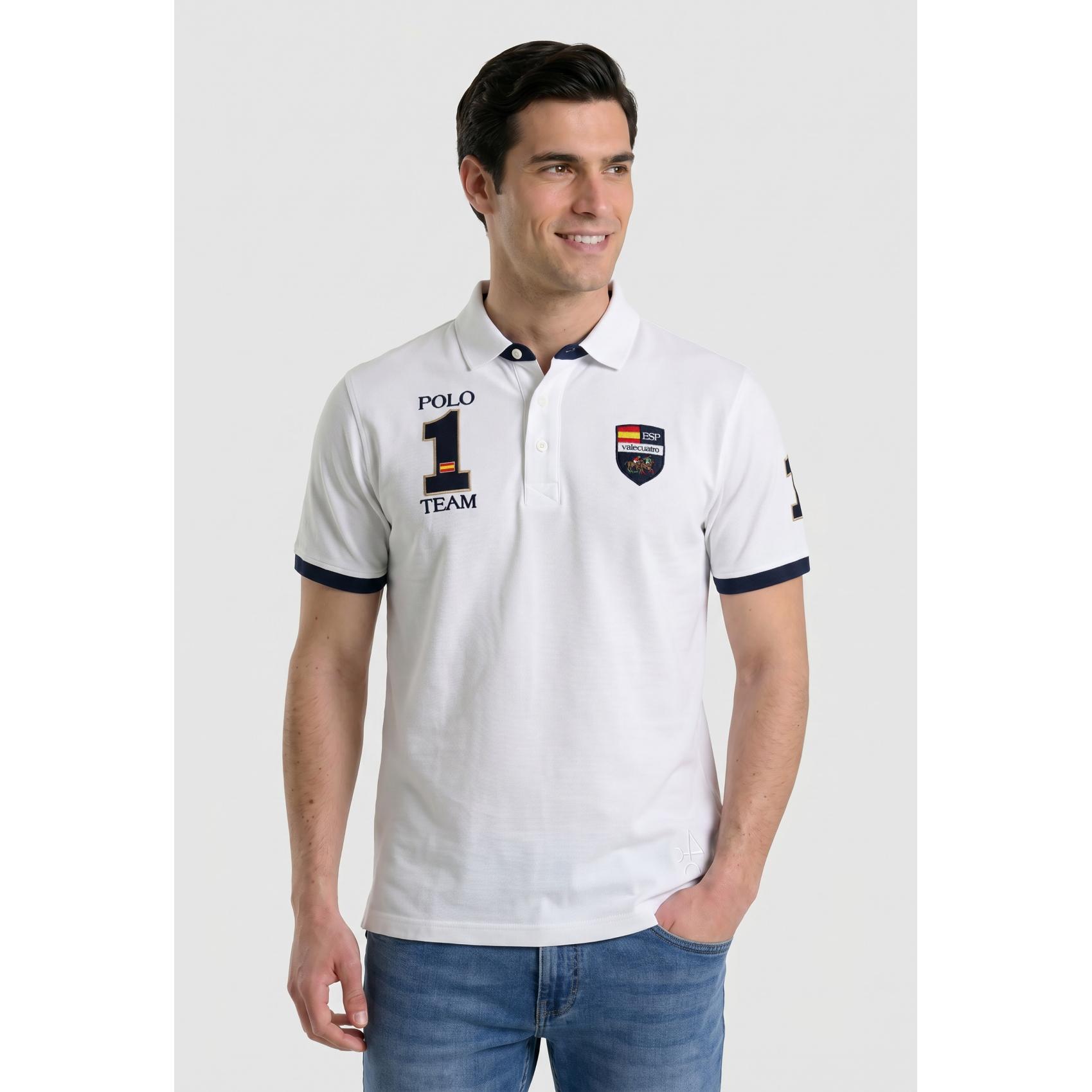 Polo Valecuatros escudos ESP blanco