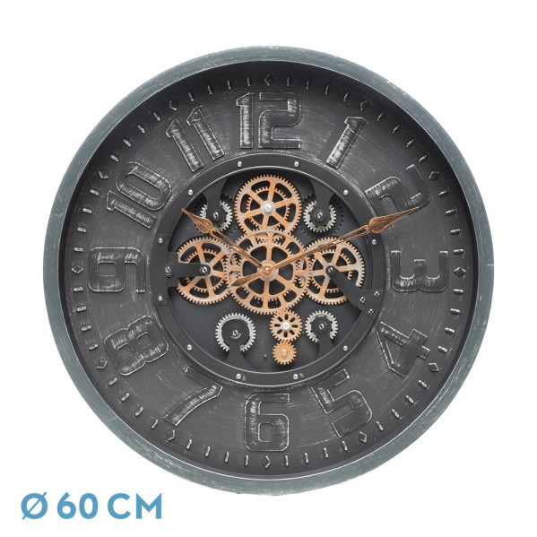 Reloj de pared ALBOX negro 60x60x7 cm engranajes con movimiento