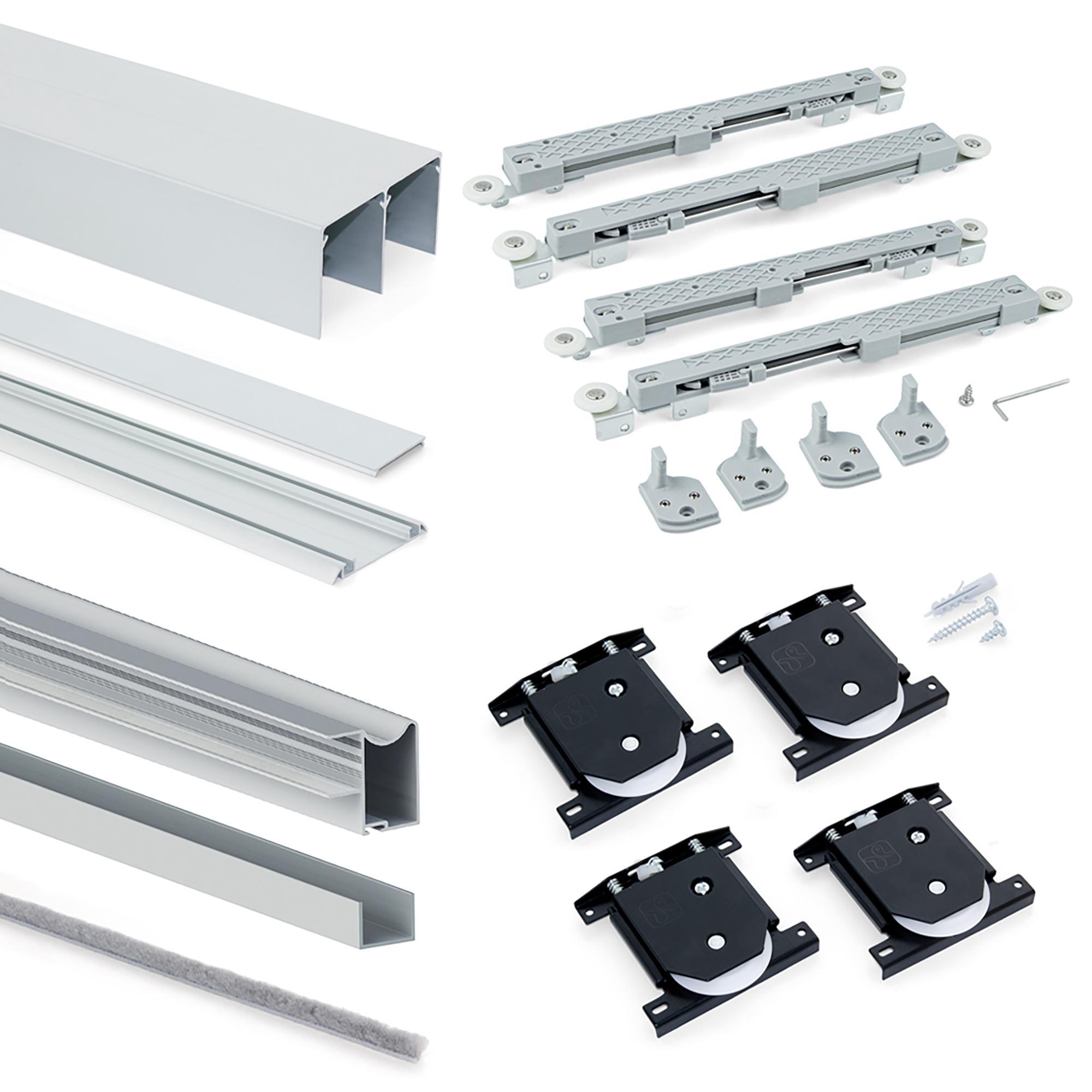 Kit de herrajes para armario de 2 puertas correderas y cierre suave placard 81, perfil wave, espesor 16mm, tableros no incluidos, anodizado mate