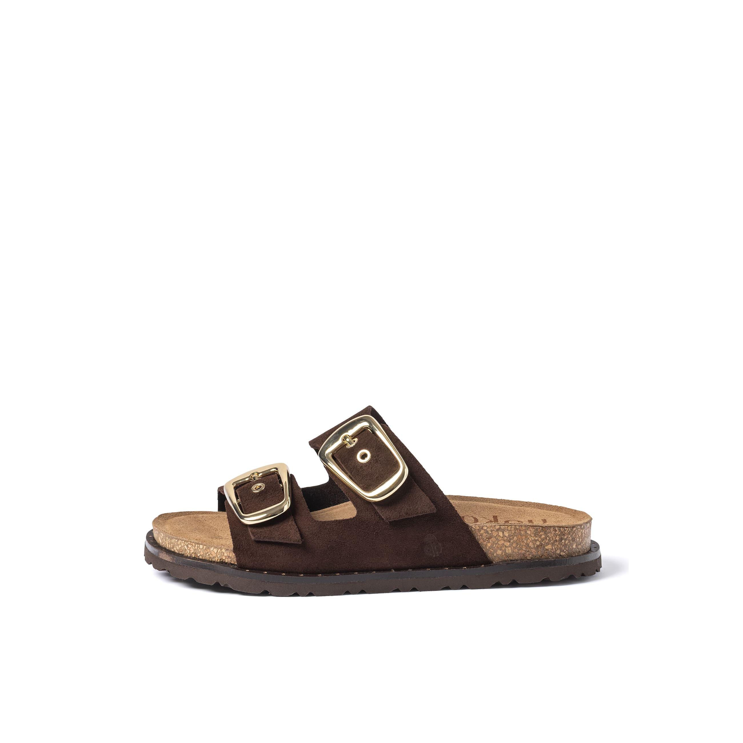 YOKONO sandalia plana BOLUS-131 MARRÓN OSCURO | Zapatos mujer Primavera-Verano | Piel vacuna  Serraje | 3 CM
