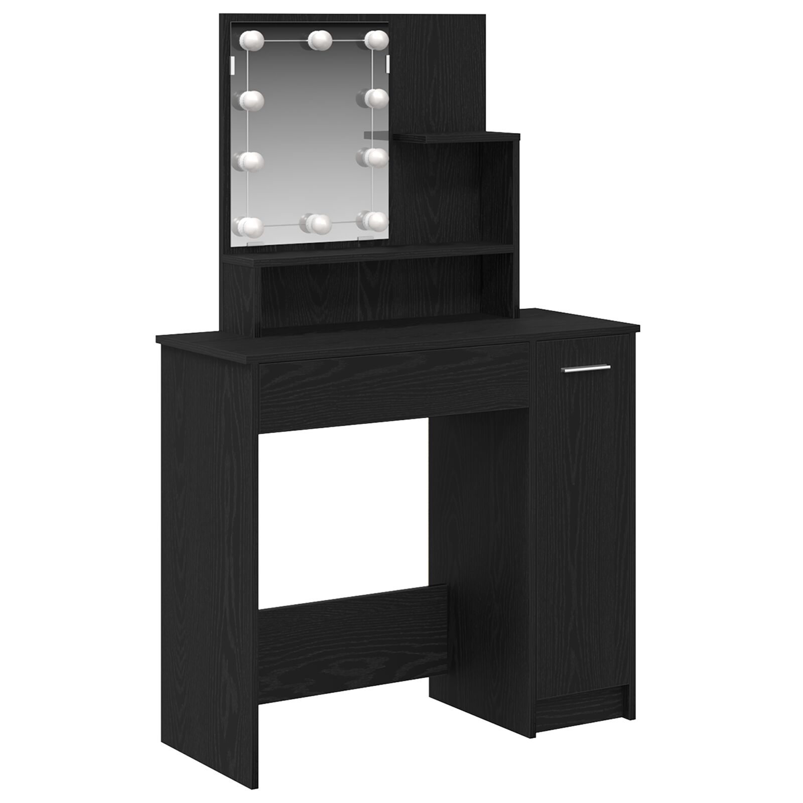 Mesa de Maquillaje LED vidaXL en Roble Negro - 86.5 x 35 x 136 cm