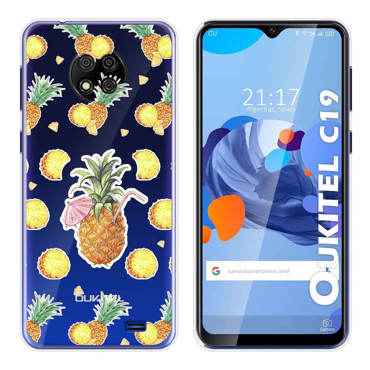 Tumundosmartphone Funda Gel Transparente para Oukitel C19 diseño Piña Dibujos