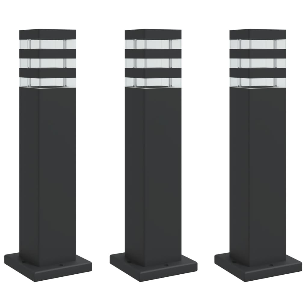 vidaXL Lámparas de suelo de exterior (3 unidades) aluminio negro Dimensiones 50 cm, 80 cm, 110 cm