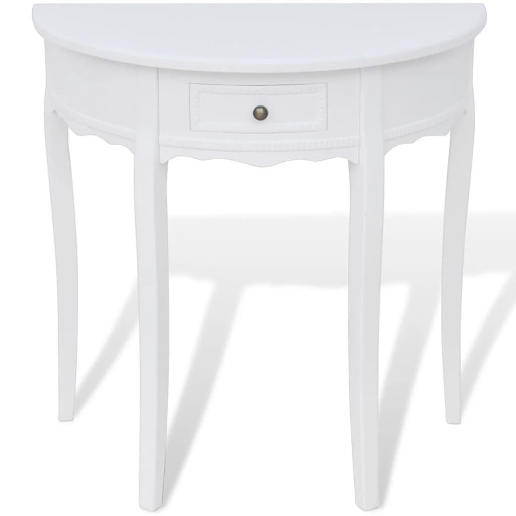 Vidaxl Mesa Consola Semicircular con Cajón y Superficie Blanco Marrón