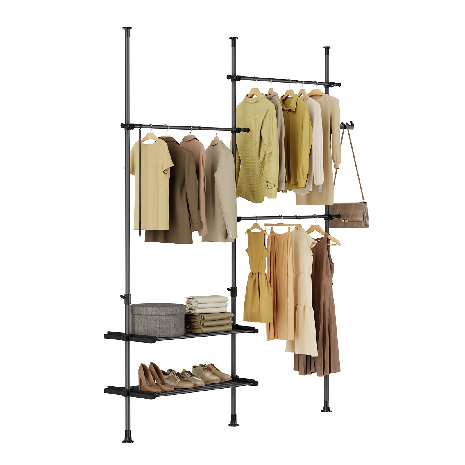 SoBuy Perchero de pie telescópico modular en metal negro, 200-295 cm, sin taladro