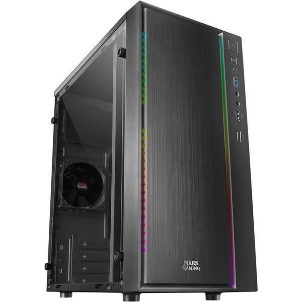 Mars gaming mcm caja minitorre micro atx, mini-itx - panel lateral acrilico - iluminacion rgb - tamaño hdd 2.5”, 3.5” - usb-a 3.0, usb-a 2.0 y audio - 1 ventilador 80mm incluido