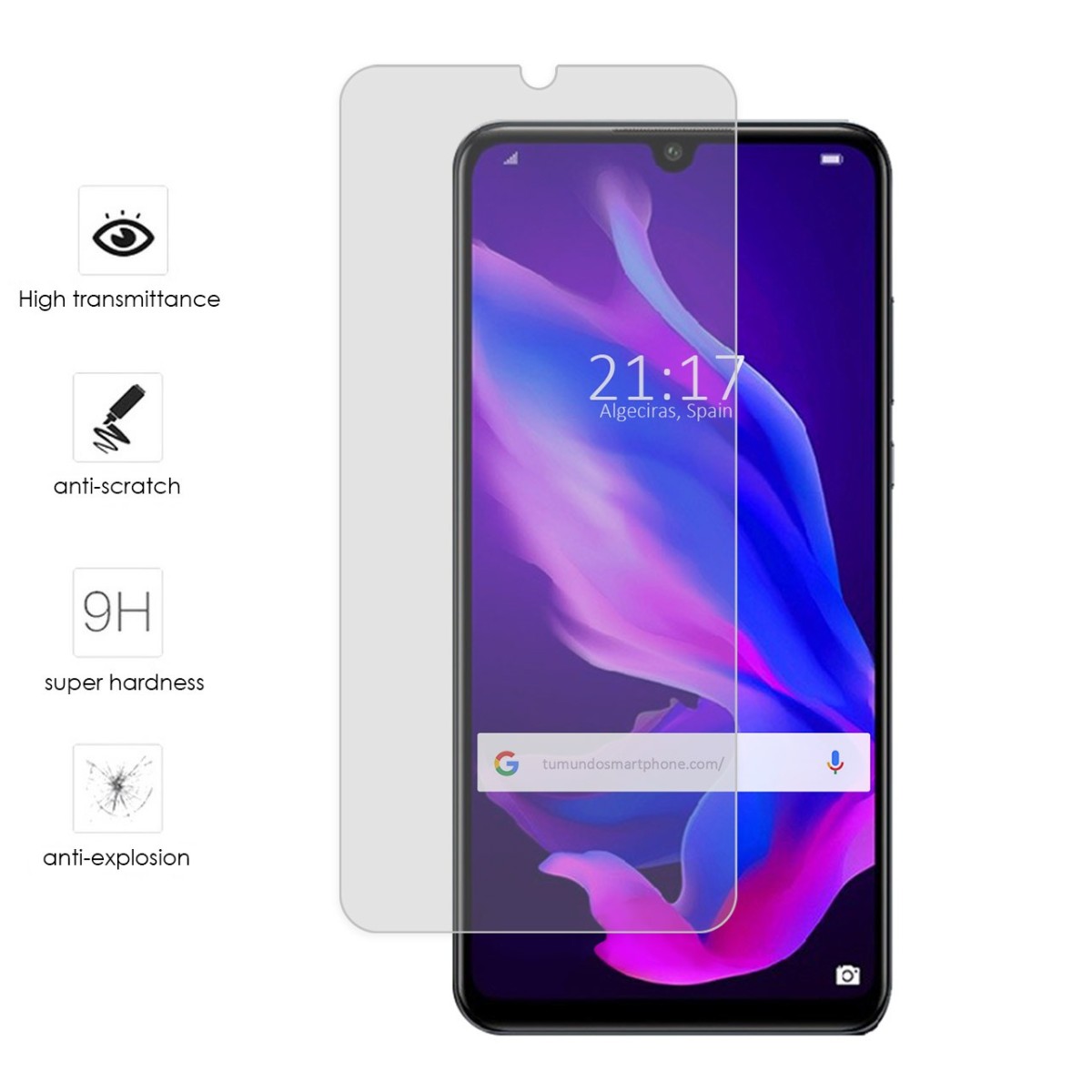Tumundosmartphone Protector Cristal Templado para Huawei P30 Lite Vidrio