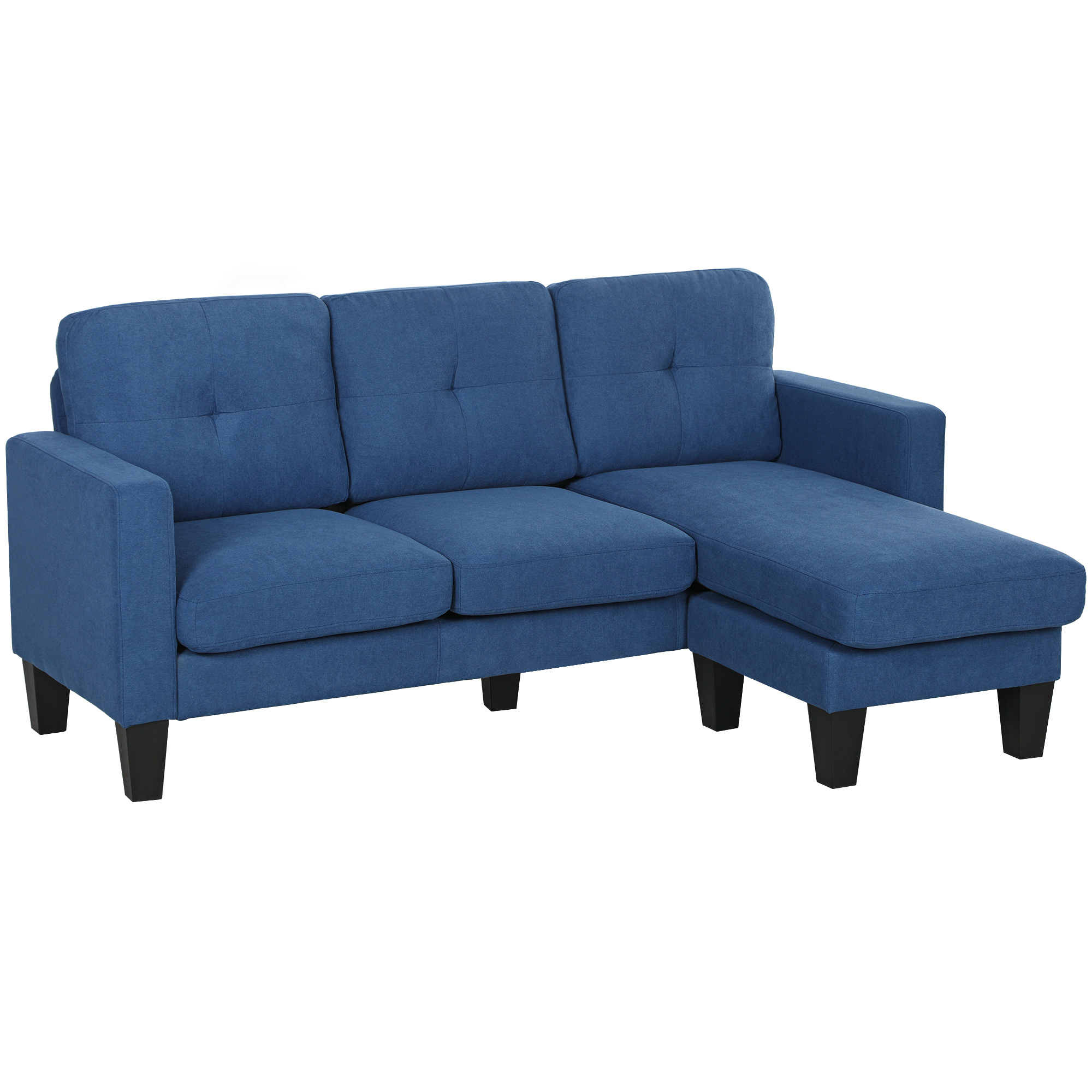 HOMCOM Sofá Chaise Longue Reversible, Sofá de 3 Plazas en Forma de L, Tapizado en Chenilla, Asiento y Respaldo Acolchados, Estructura de Acero, 186x130x84 cm, Azul