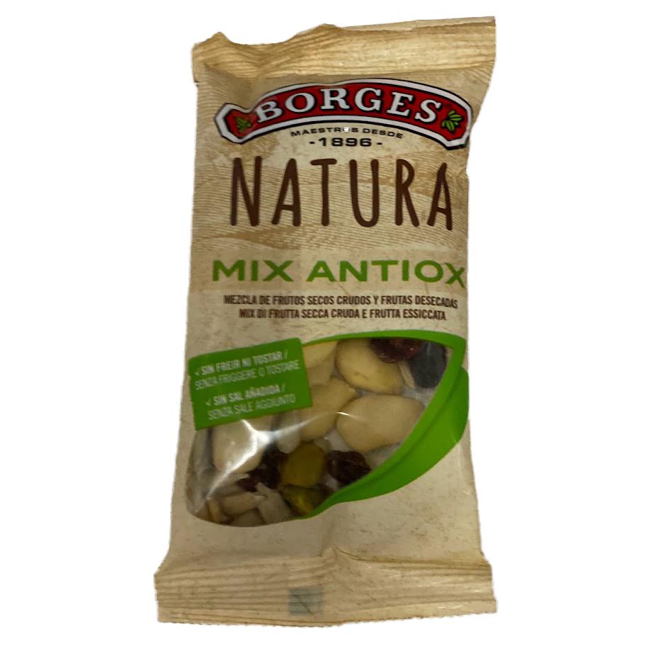 Borges Natura Mix Antiox 35 gramos - Frutos secos crudos y frutos desecados - Caja de 24 bolsas