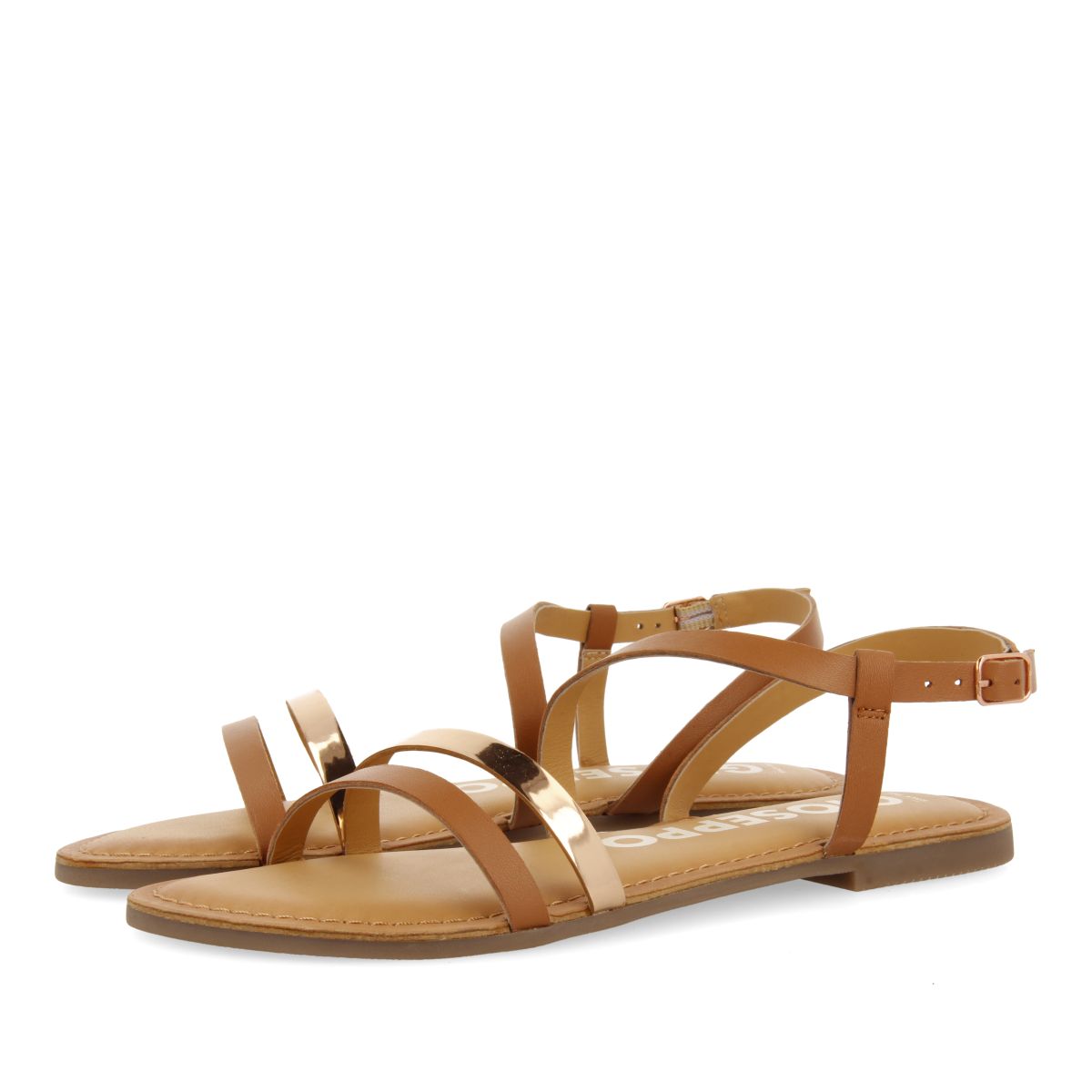 Gioseppo - Sandalias de Piel con Tiras Color Cuero y Metalizado para Mujer Bargeme - Brillo en Cualquier Look