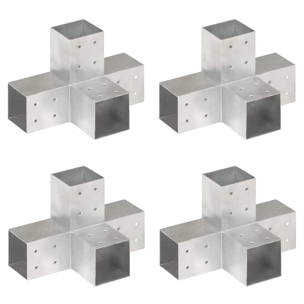 vidaXL Conectores de Postes en forma X (4 unidades) Metal Galvanizado Soporte Jardín Dimensiones 71 x 71 mm,  81 x 81 mm,  101 x 101 mm y mas