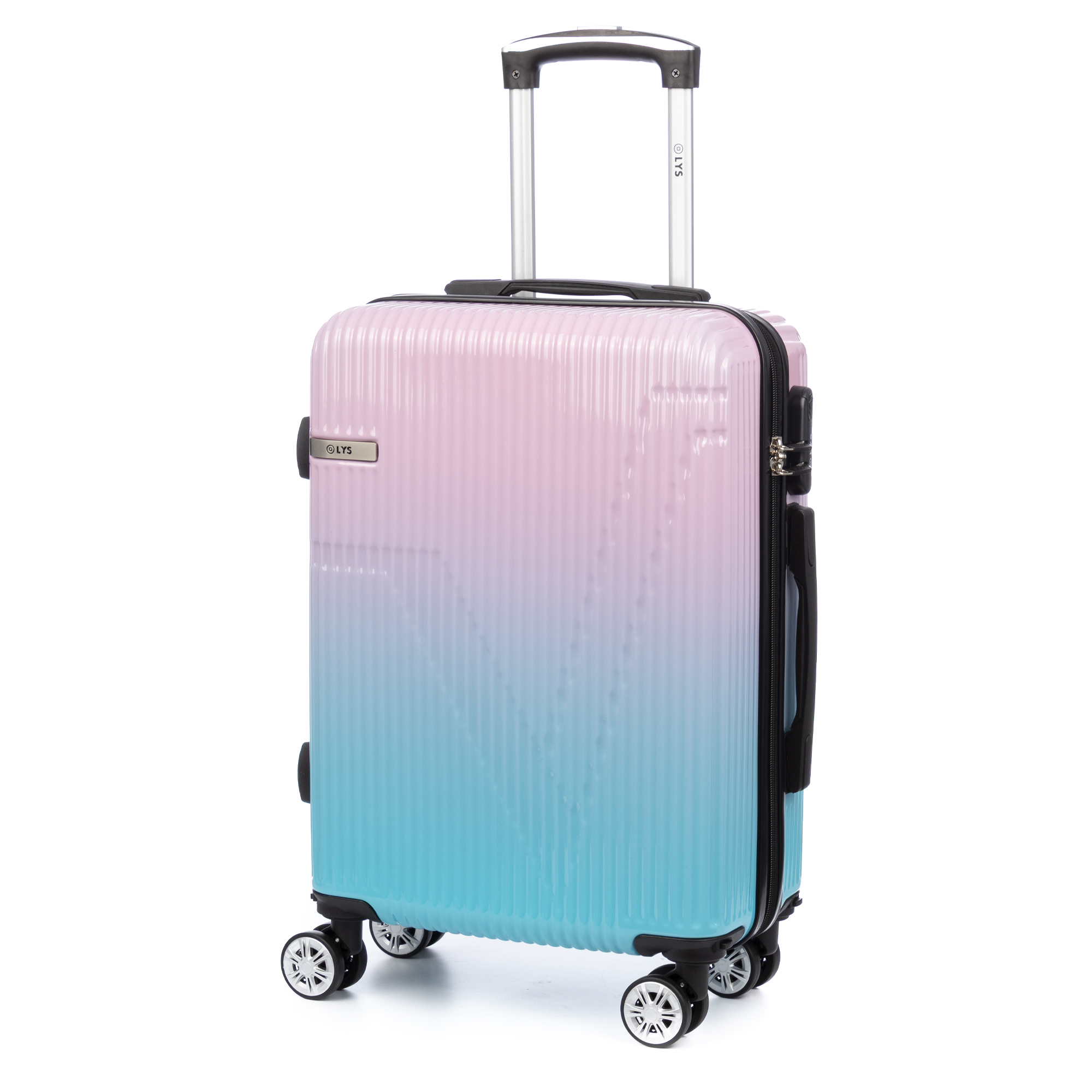 DAM.Maleta de cabina trolley de PP resistente a la rotura. Cerradura numérica, 4 ruedas dobles extraíbles y giratorias 360°. 38x21x55cm