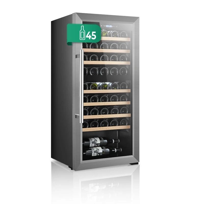Svan - Vinoteca SVN4500D de 45 botellas con 7 estantes, doble zona de temperatura y acabado negro para cocina o salón