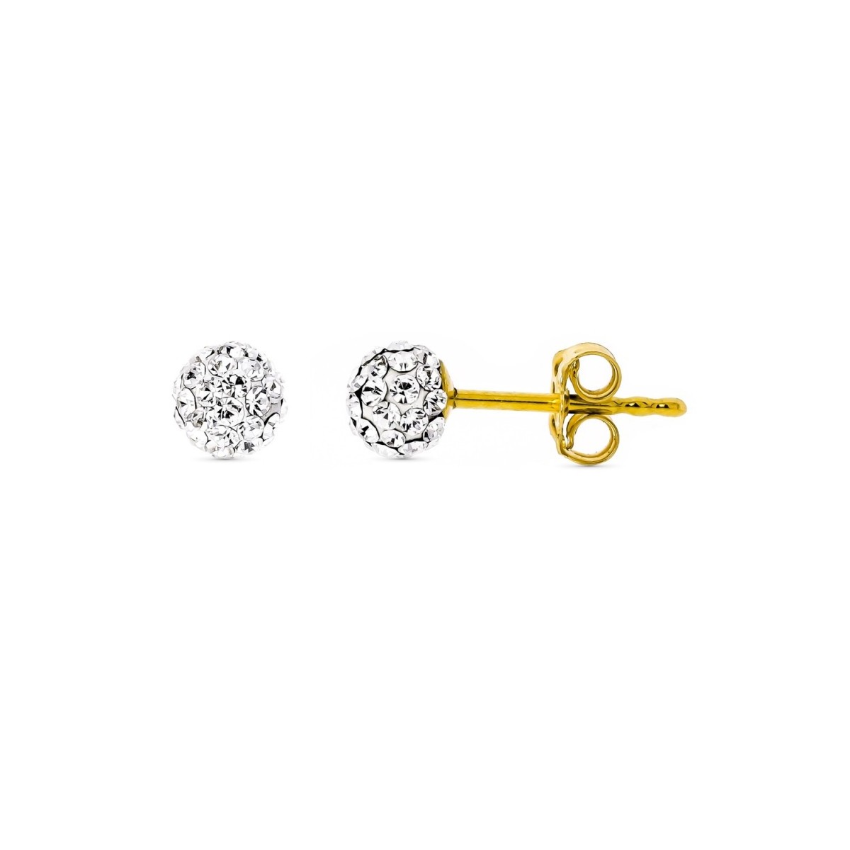 Pendientes oro bicolor 18k mujer 5 mm. bola circonitas presión