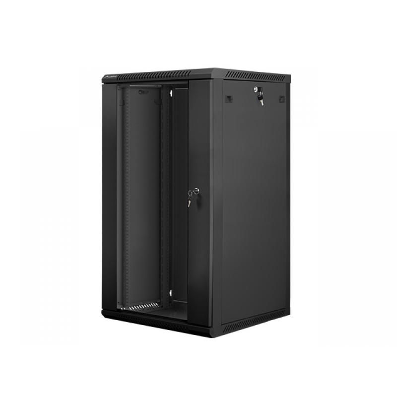 Gabinete rack mural Lanberg WF01-6622-10B 22U 19" acero IP20 negro capacidad 60kg autoinstalable