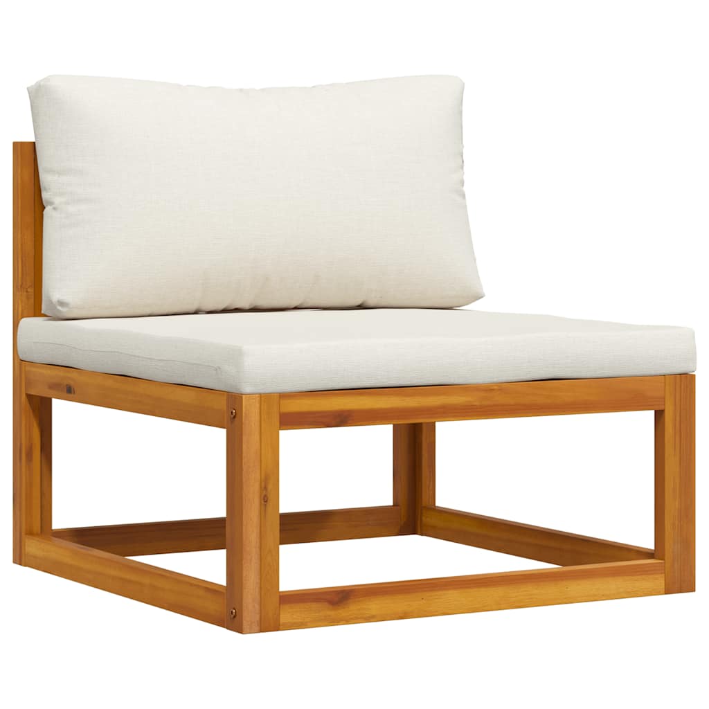 vidaXL Sofá seccional central y cojín blanco crema madera de acacia