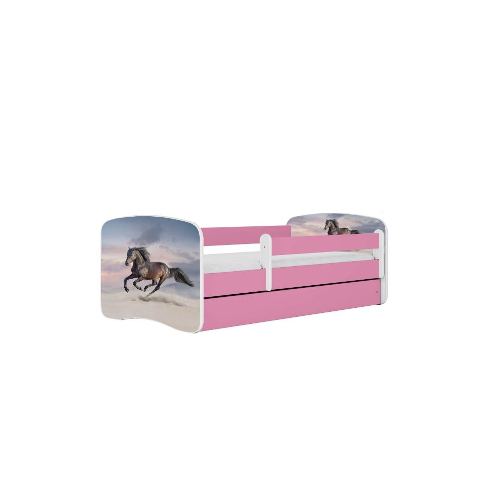 Cama 160 x 80 cm Kocot Kids com gaveta e colchão BabyDreams Galloping Horse Pink