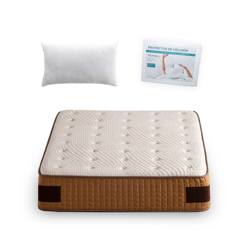 Dream&co – Pack Colchón Viscoelástico Premium PHANTASUS 32 cm + Almohada Fibra Hueca + Protector Algodón Rizo