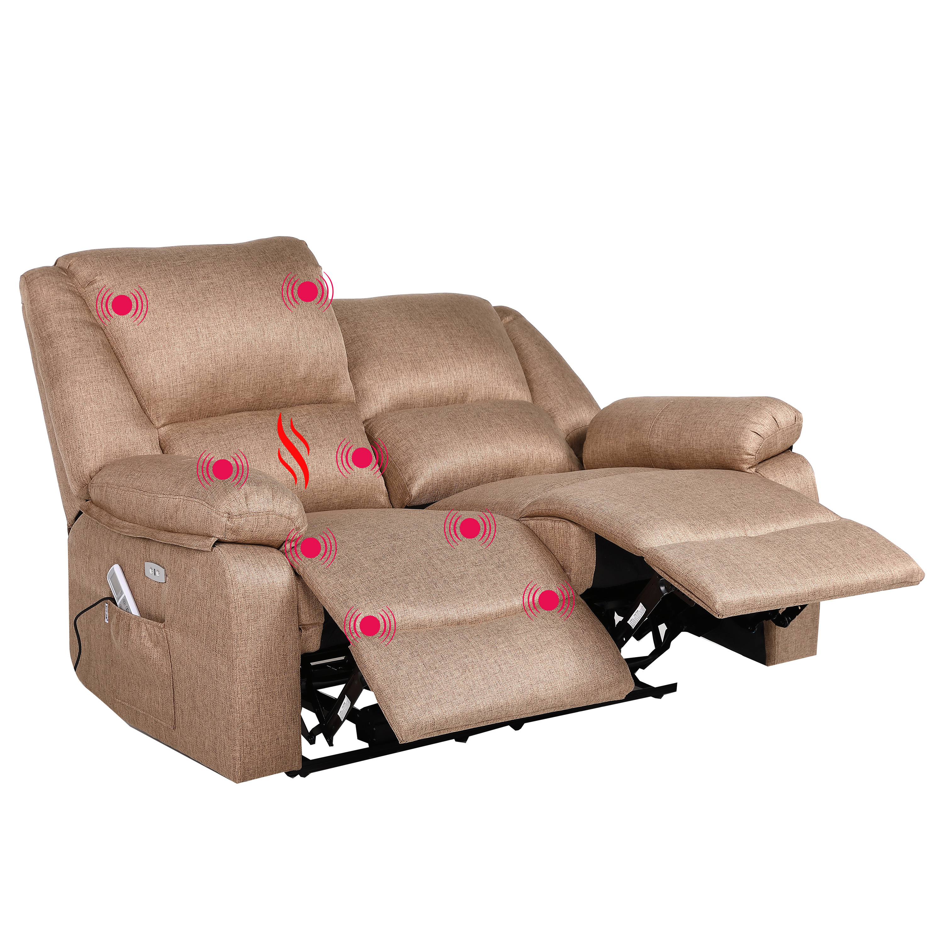 Eco-De Sofá 2 Plazas con Reclinación Independiente Eléctrica y Masaje - Modo Reclinable TV Independiente en Cada Lado, 8 Vibro motores, Calor Lumbar, Doble Botonera, Doble USB