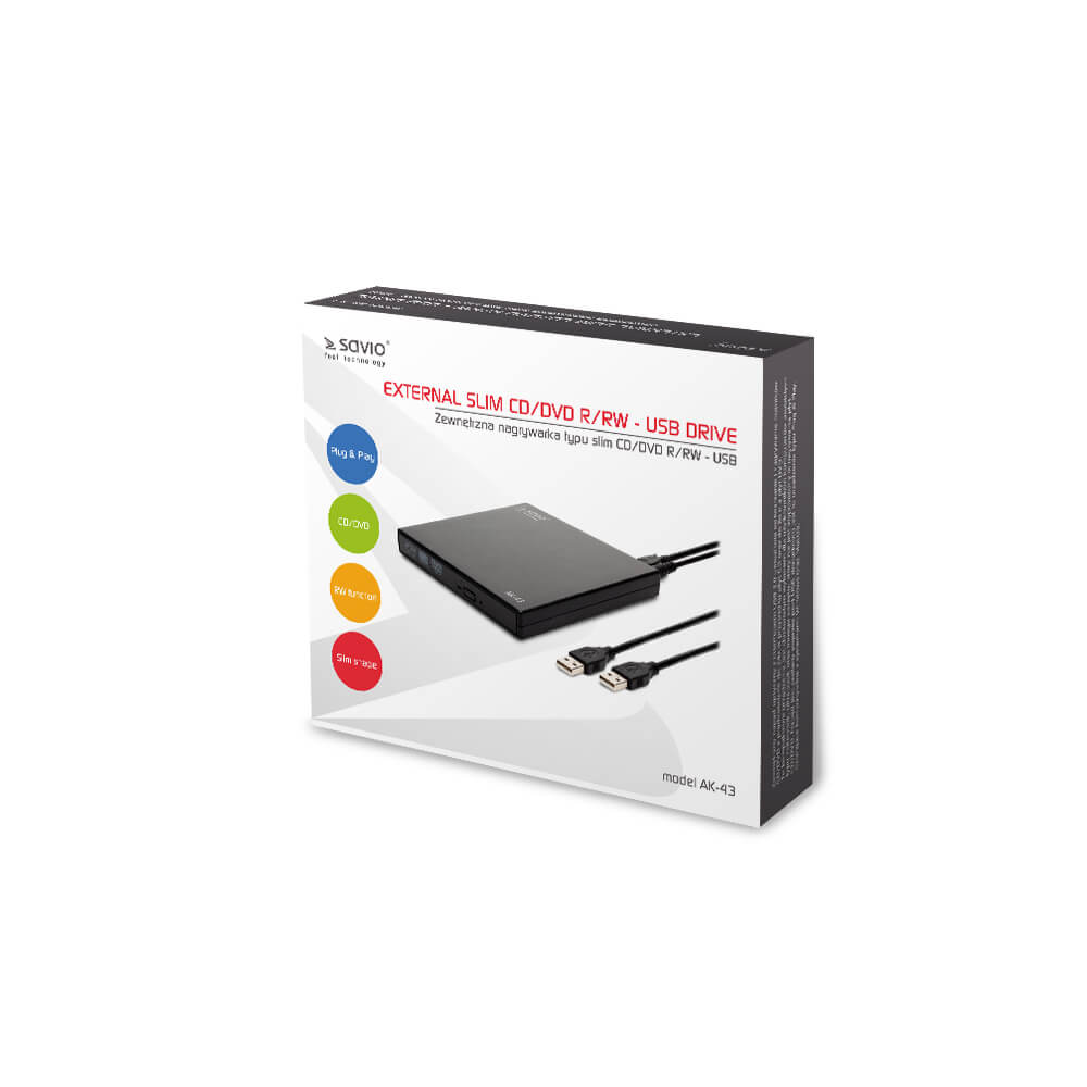 Savio ak-43 optical disc / external slim drive DVD ± R/RW CD ± R/RW Black