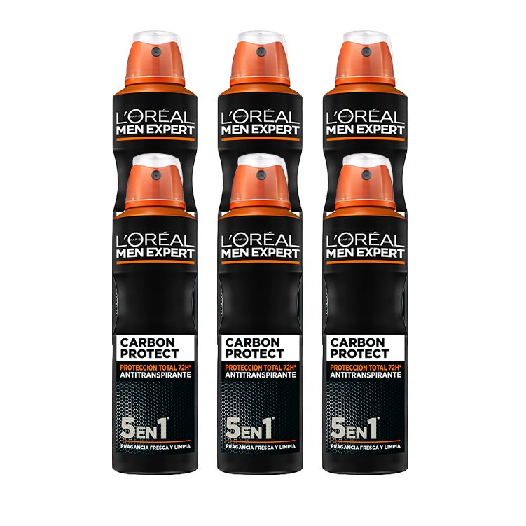 LOreal Paris | Men Expert, 6 unidades de Desodorante Carbon Protect Spray, 5 en 1