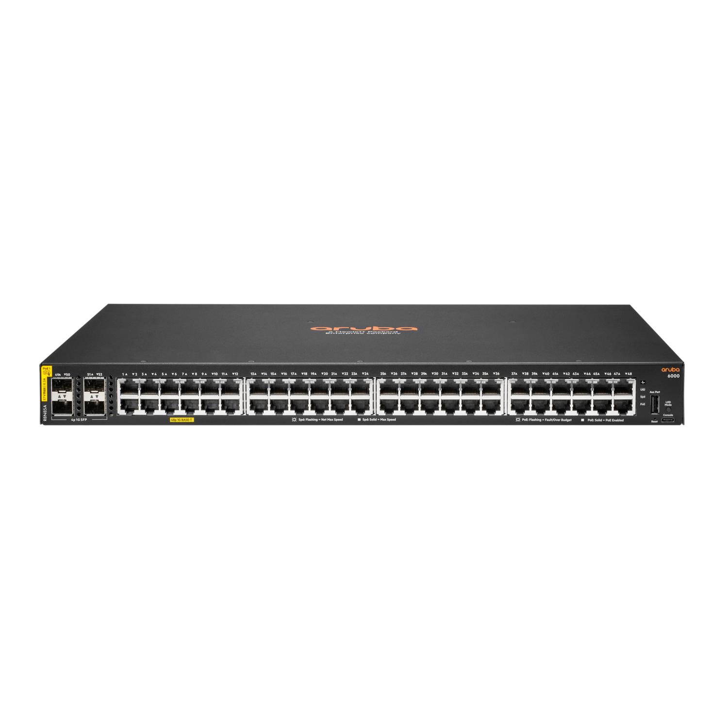 Hewlett Packard Enterprise Aruba 6000 48G Class4 PoE 4SFP 370W Gestionado L3 Gigabit Ethernet (10/10