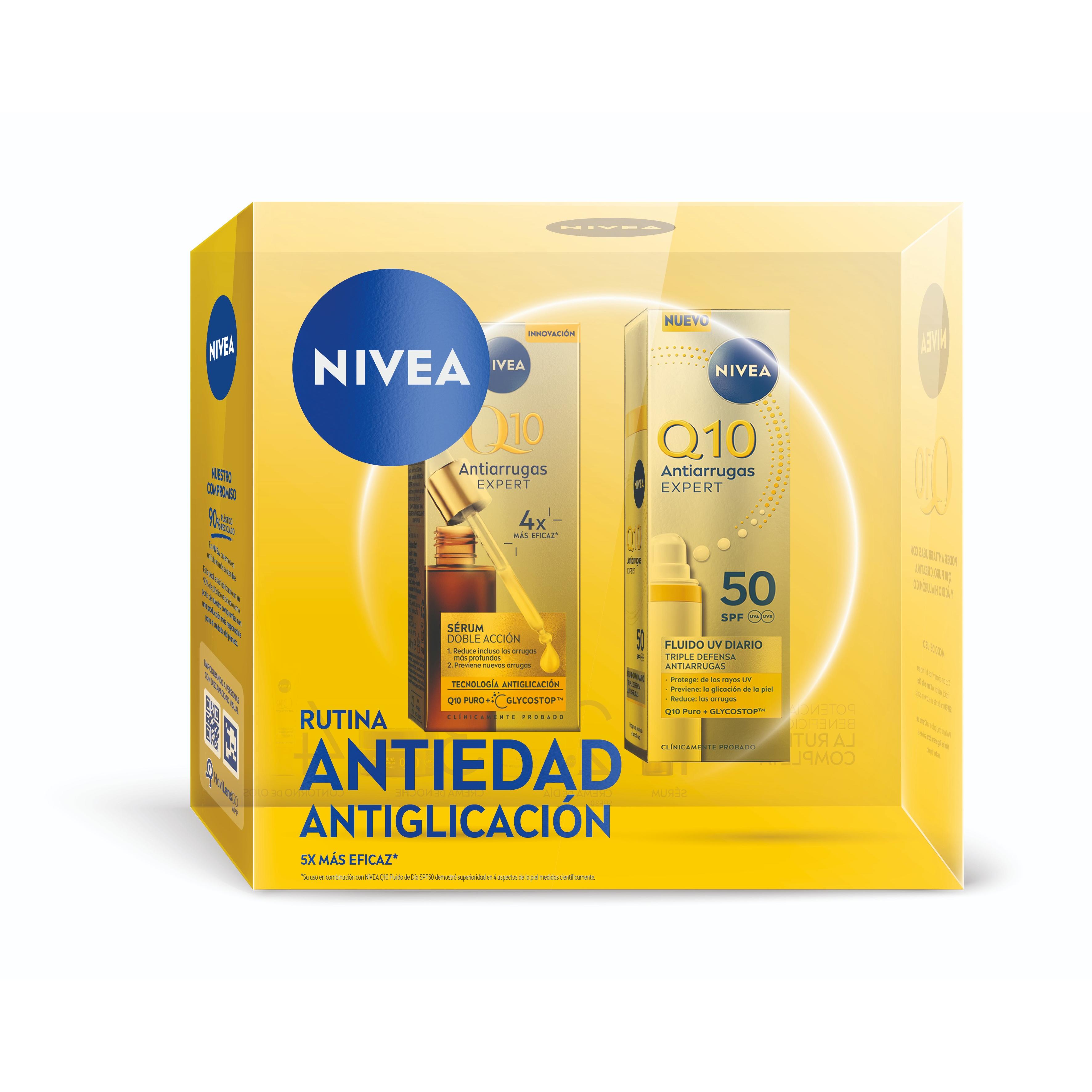 NIVEA Pack Rutina Q10 Power –Caja regalo Con Sérum Facial Antiarrugas y Fluido Facial FPS50 – Protección solar alta y reducción de arrugas para rostro