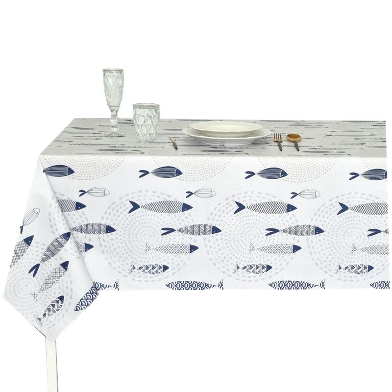 Mantel de hule PVC impermeable, diseño peces azules, fácil de limpiar, para cocina, playa y exterior