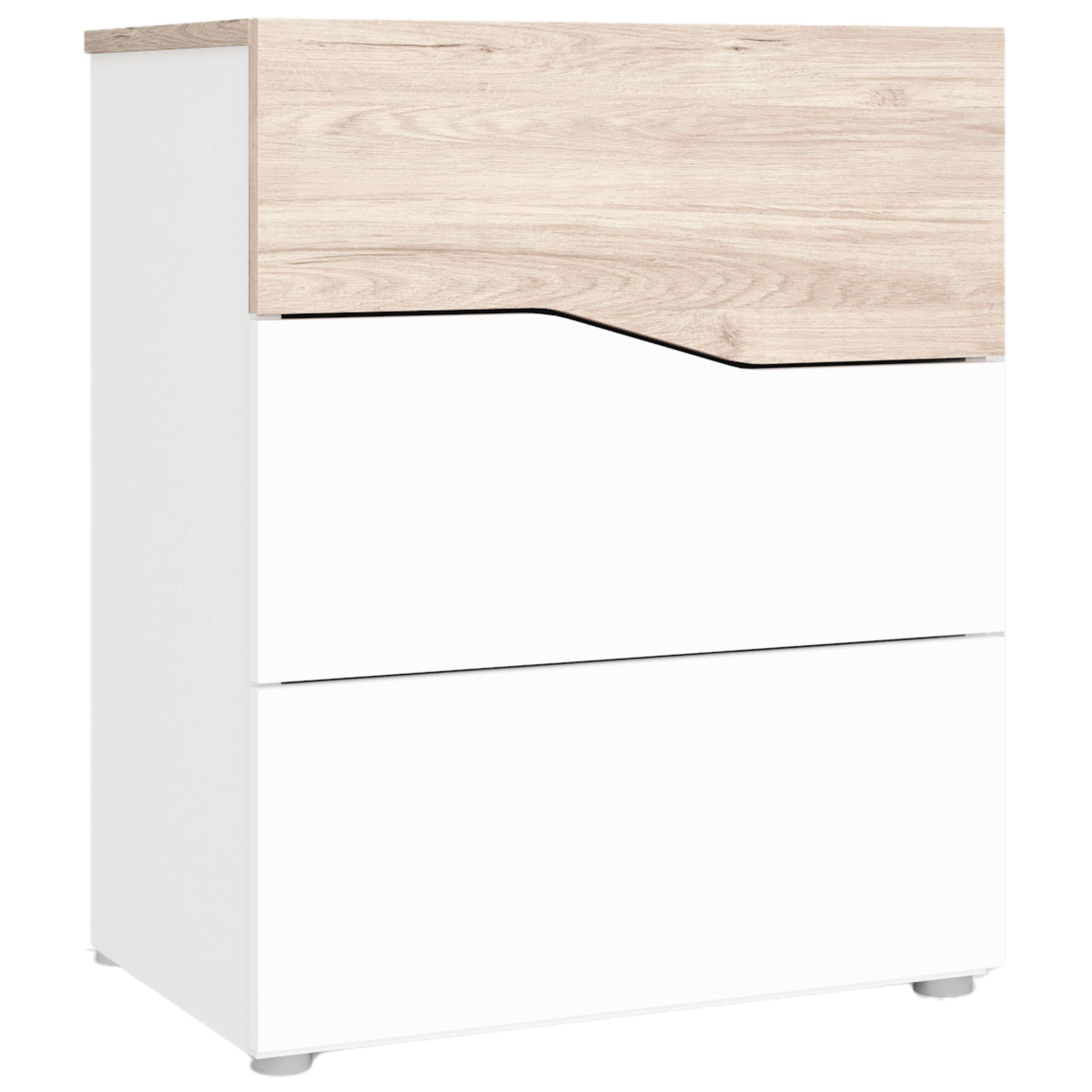 Miroytengo Mesita de Noche 3 cajones, Mesilla Noche Cannes Cajonera Blanco Mate y Sahara 54x65x35 cm