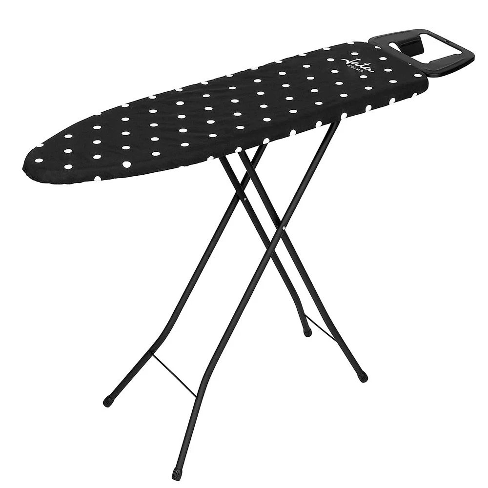 JATA - Tabla de planchar HPLA8100 con altura ajustable (70–92 cm), superficie de 1100 x 32 cm y funda 100% algodón negro/blanco para uso doméstico ergonómico y estable