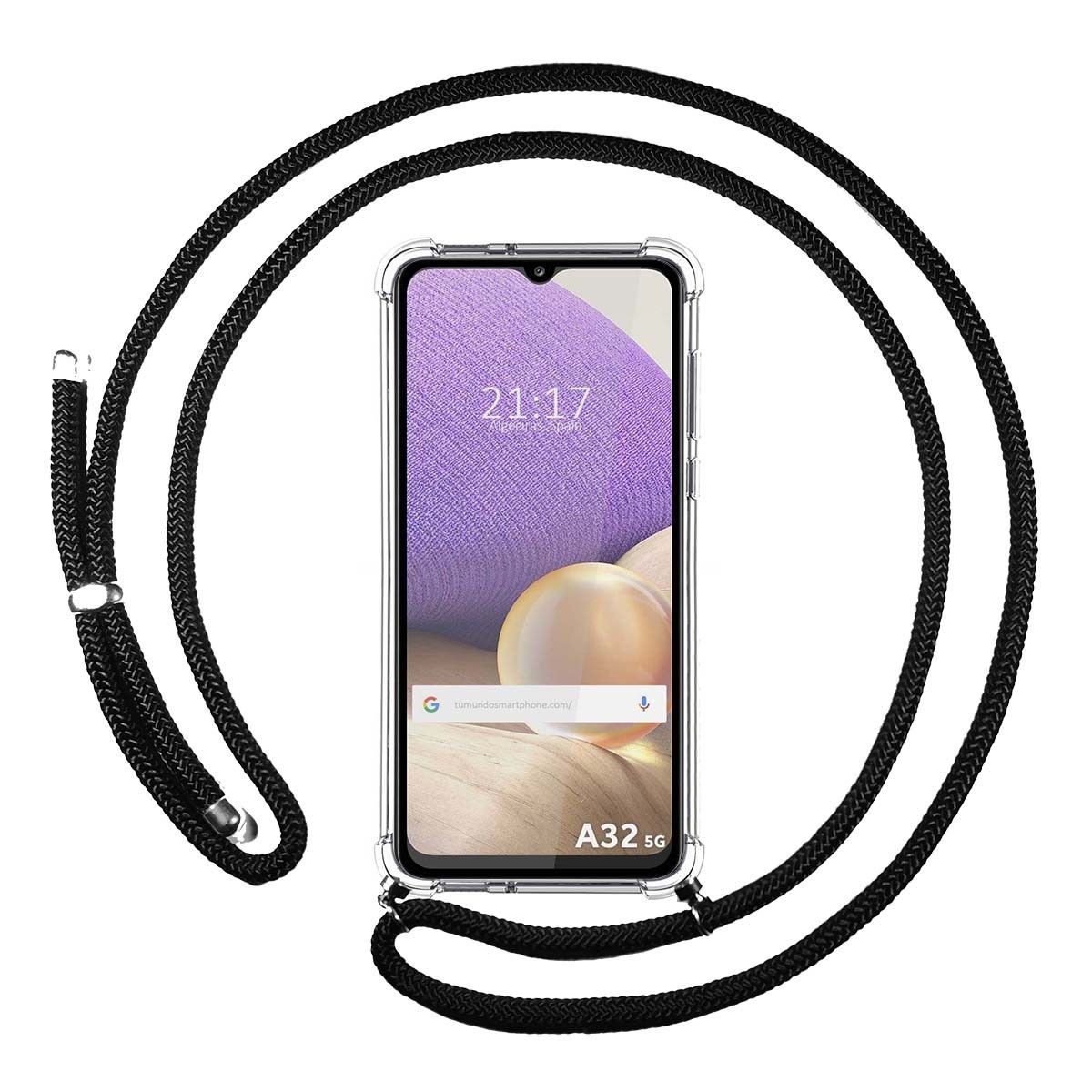 Tumundosmartphone Funda Colgante Transparente para Samsung Galaxy A32 4G con Cordon Negro