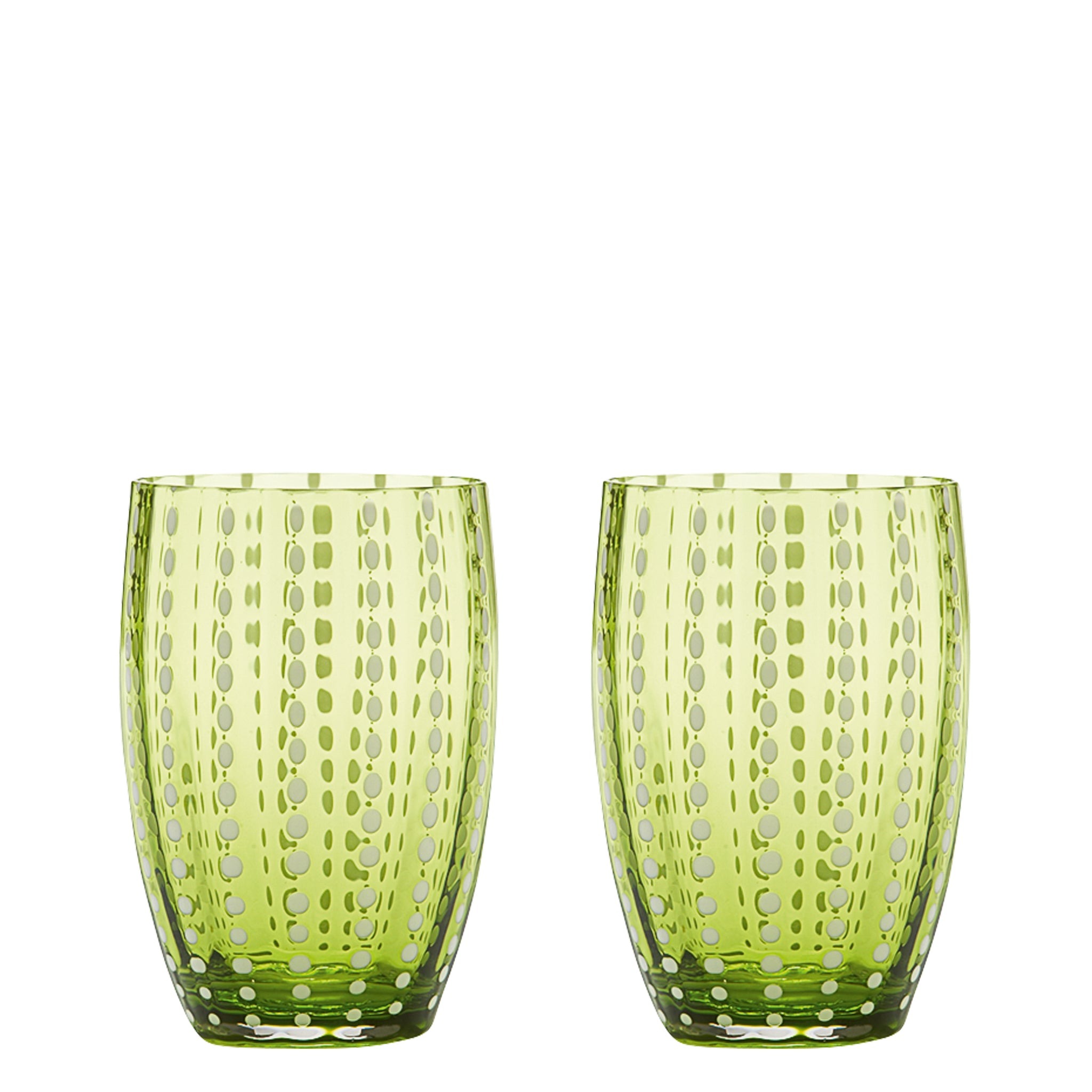 Zafferano Perle Vaso Verde Manzana - Vidrio Coloreado Soplado, 32 cl, Hecho a Mano - Juego de 2 Vasos Artesanos para Agua o Cócteles
