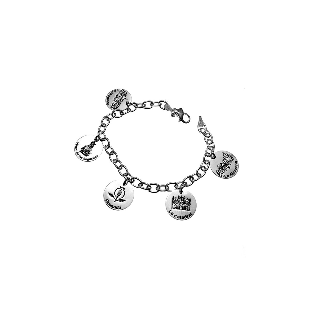 Pulsera plata Ley 925m asas motivos discos 15 mm. Granada