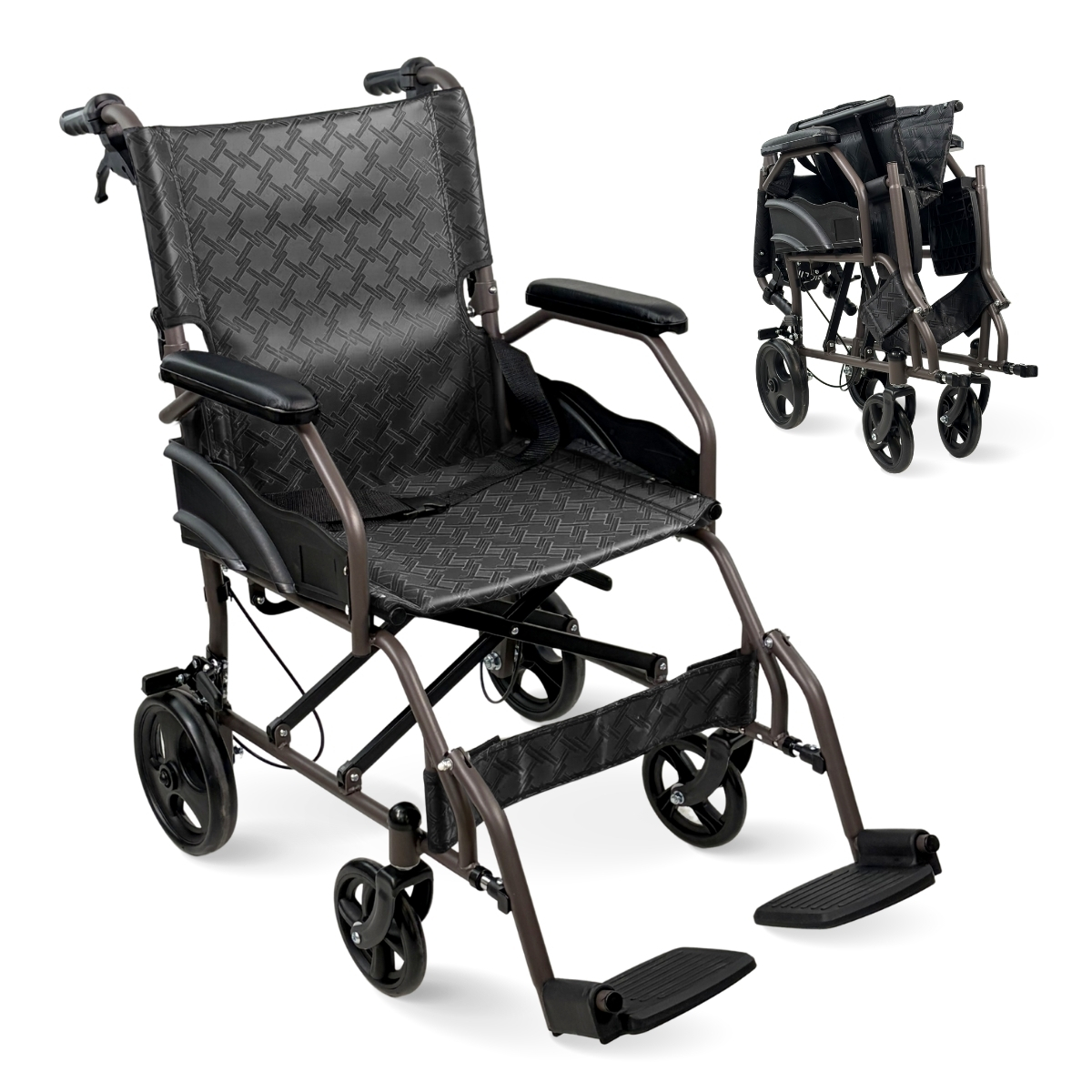 Silla de ruedas de acero Mobiclinic Rueda trasera 8" Plegable y compacto Reposapies abatibles Gris Kefren