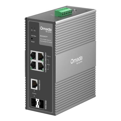 TP-Link - Switch gestionado IES206GPP con 6 puertos Gigabit, PoE++ (802.3bt), 240 W y soporte para 4000 VLANs, ideal para cámaras IP y puntos de acceso en entornos profesionales